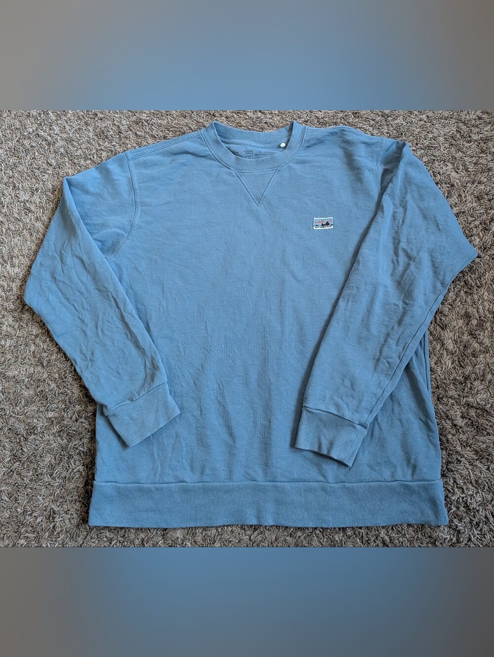 Patagonia Regenerative Organic Cotton Blue Reg Fit Logo Pullover Sweater Men's L